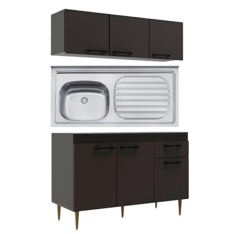 Bajo Mesada 3 Puertas 1 Cajón + Pileta Izquierda Tramontina Acero Inoxidable + Aéreo 3 Puertas - Volcano Bajo Mesada 3 Puertas 1 Cajón + Pileta Izquierda Tramontina Acero Inoxidable + Aéreo 3 Puertas - Volcano