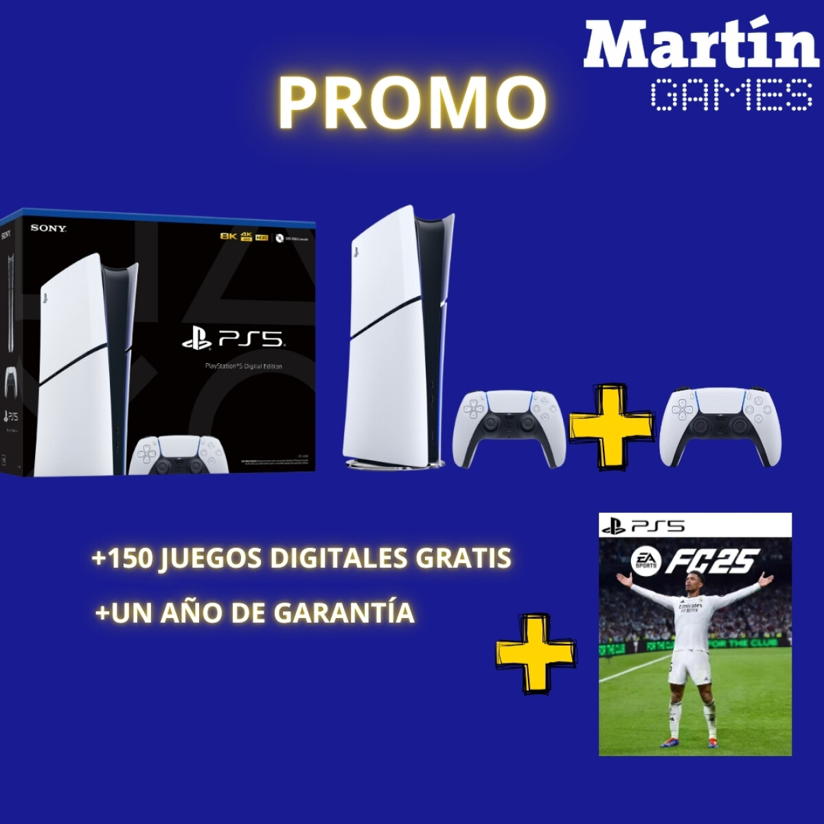 PS5 SLIM DIGITAL + FC25 O JUEGO A ELECCIÓN + JOYSTICK ORIGINAL EXTRA 