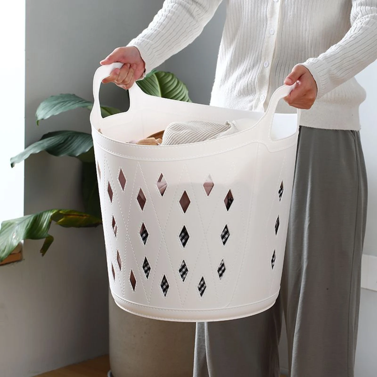 Canasto De Ropa Tramado Polipropileno Alto 34cm x Ø 40cm 