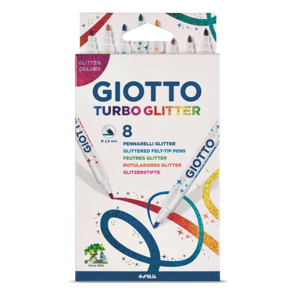 Marcadores Turbo Glitter 8 colores Giotto 
