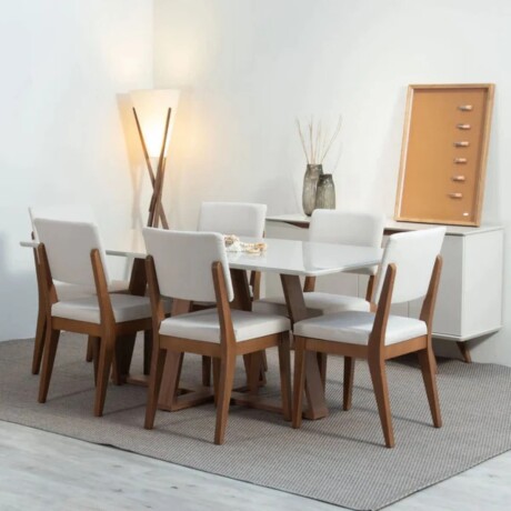 Mesa de comedor Avena - Con vidrio - 160 Canela y Off White