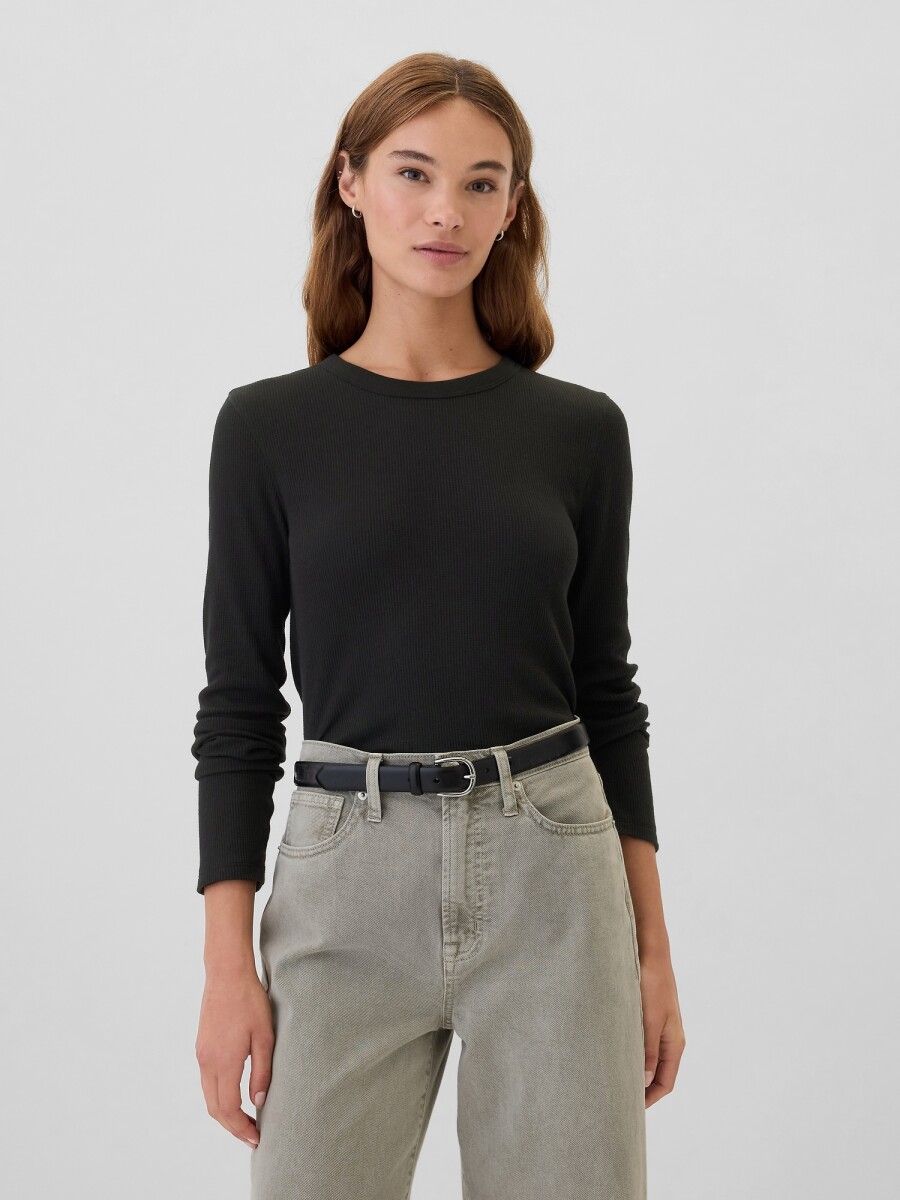 Remera Waffle Cuello Redondo Mujer - True Black 