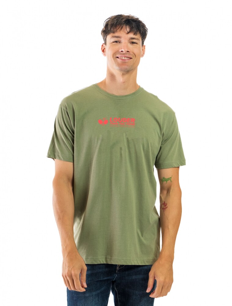 Remera Algodón Estampada Cuello Redondo Verde y Rojo