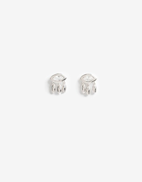 Aros Colgantes Cortos Strass Aros Cortos Plata 925 Y Cubic - Plateado