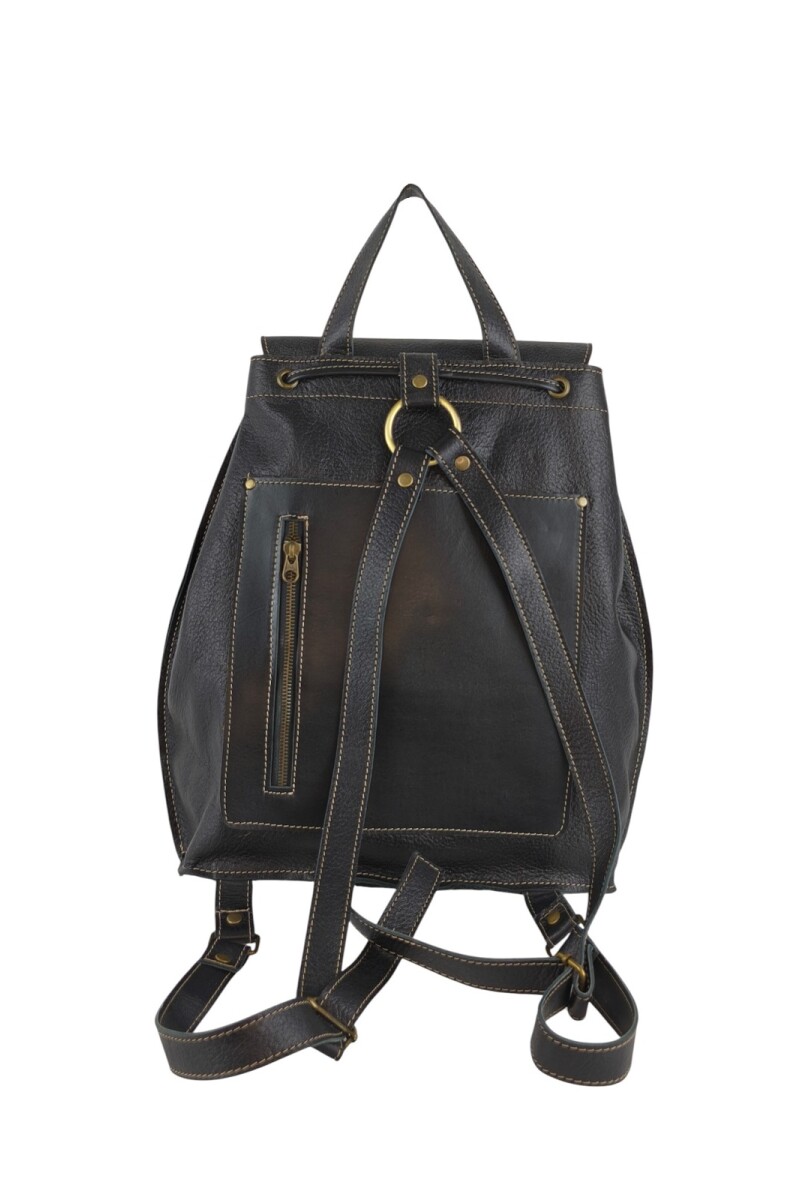 Mochila de cuero con solapa Negro