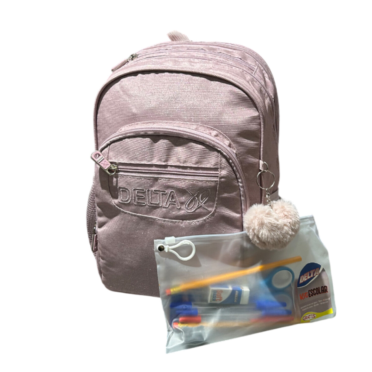 Mochila escolar espalda 17" con útiles - Rosa 