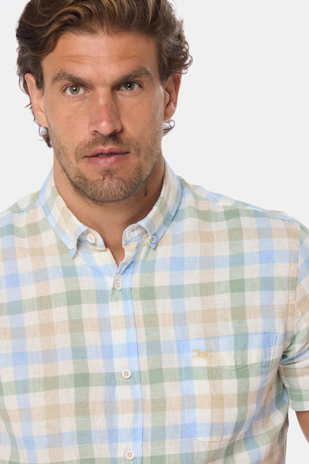 CAMISA DE LINO A CUADROS Verde