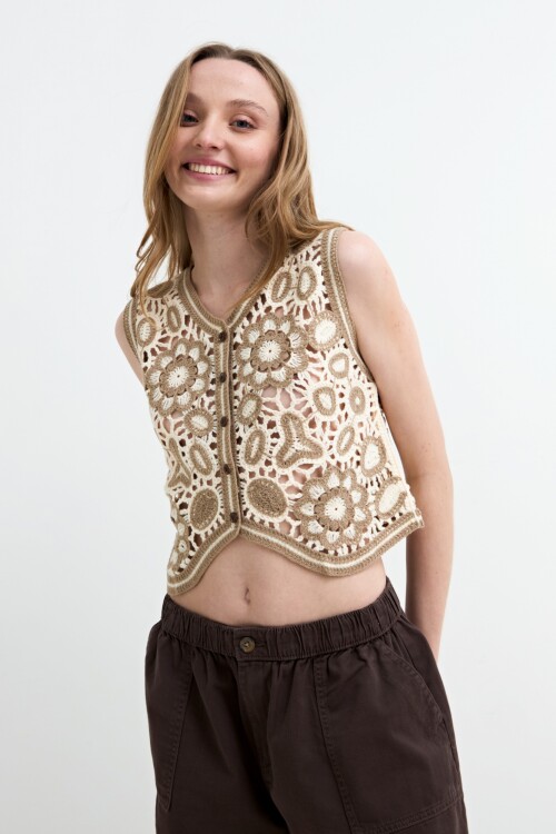 Chaleco crochet calado floral BEIGE