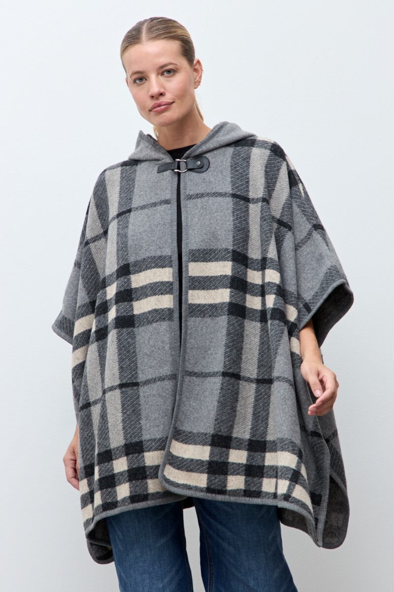 Capa cuadros con capucha gris