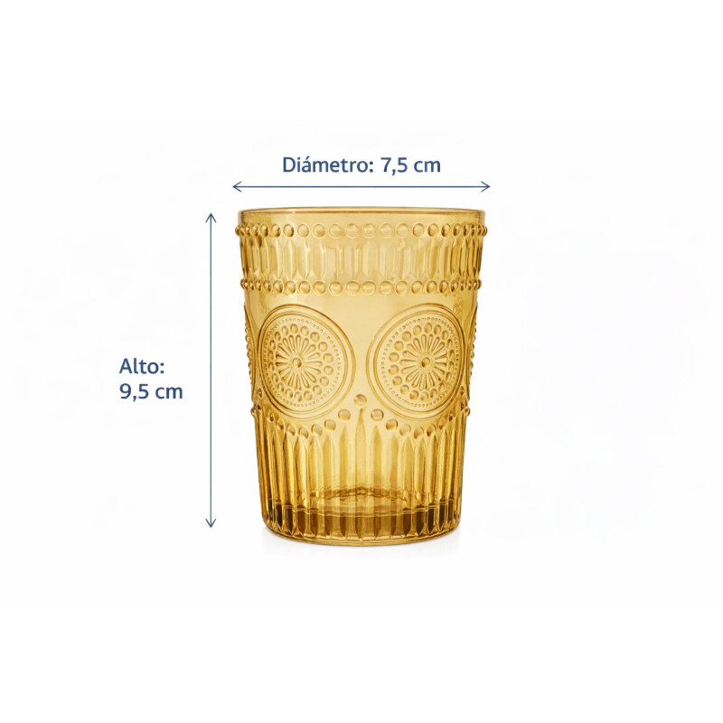 Vaso de Vidrio Labrado Corto Set 6 Unidades Dorado