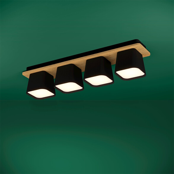 Lámpara de techo acero negro y madera 4xE27 RUSCIO EG3481X