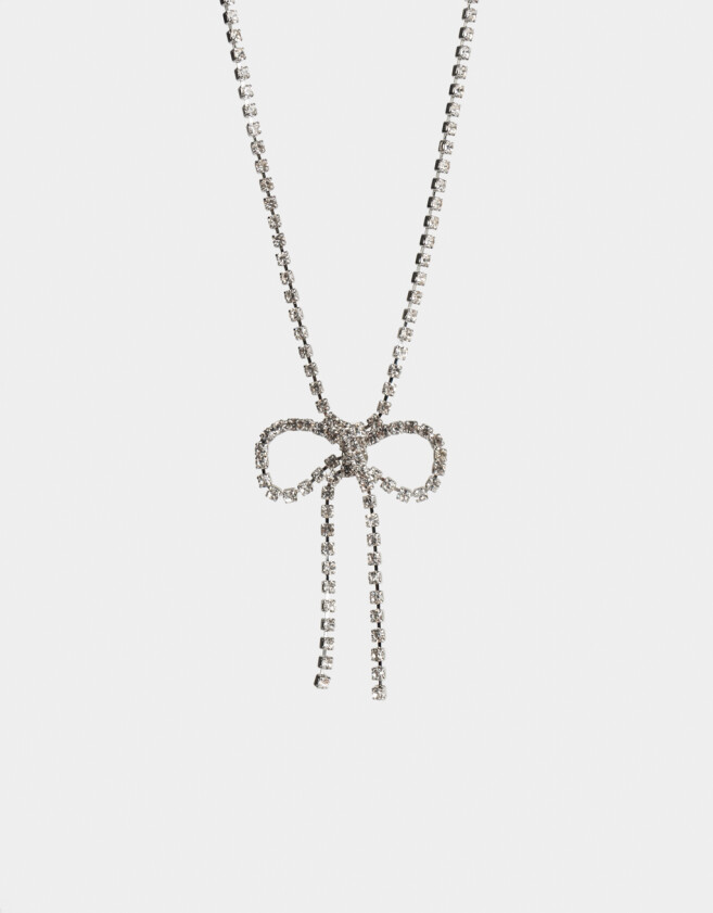 Collares Cortos Moño Collar Corto Moño & Strass - Plateado