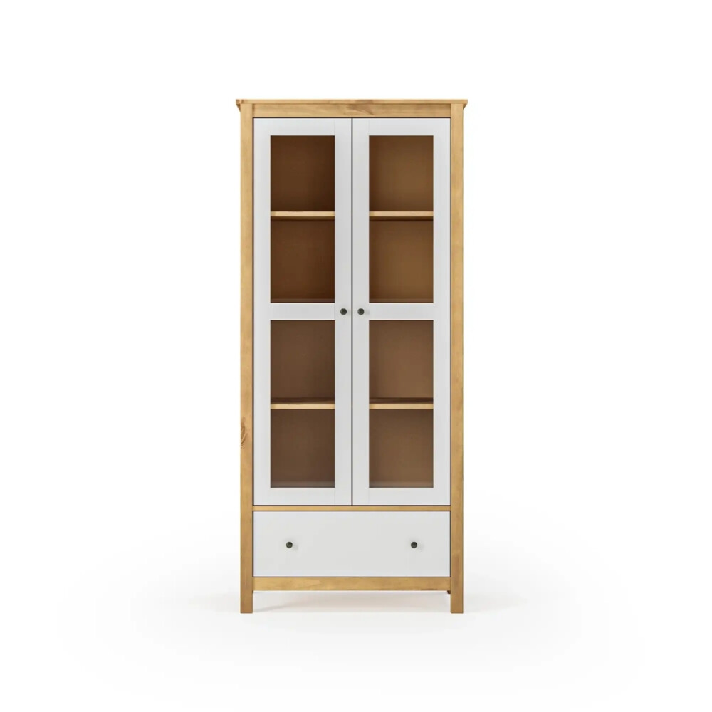 Cristalero 2 Puertas 1 Cajón Material Natural - Mari Blanco