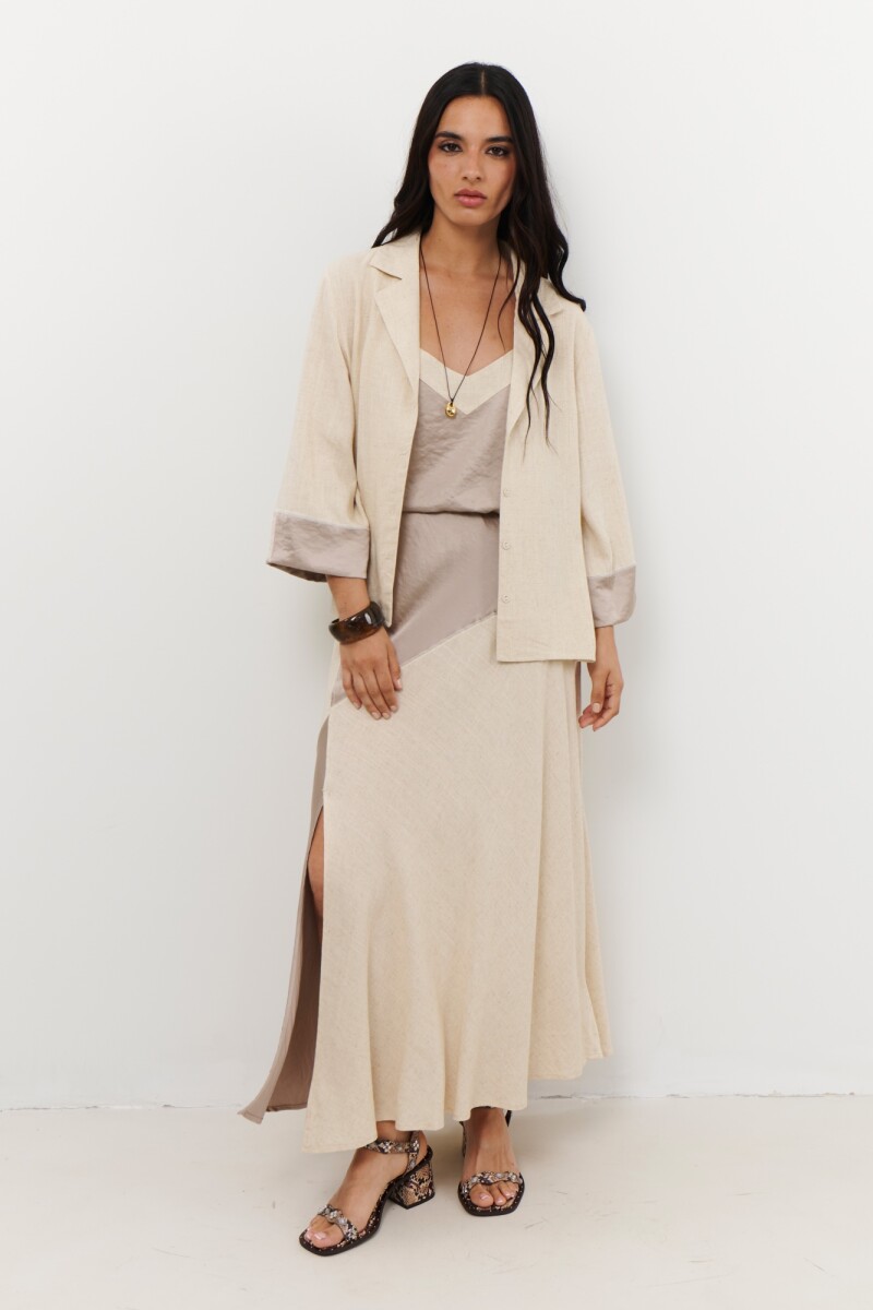 CHAQUETA LINO SATEN BEIGE