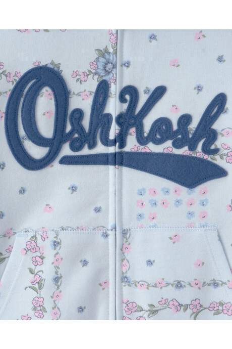 Campera de algodón, azul, con capucha y logo, diseño floral Sin color