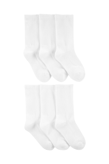 Pack seis pares de medias de algodón blancas. Talles 4-14 Sin color