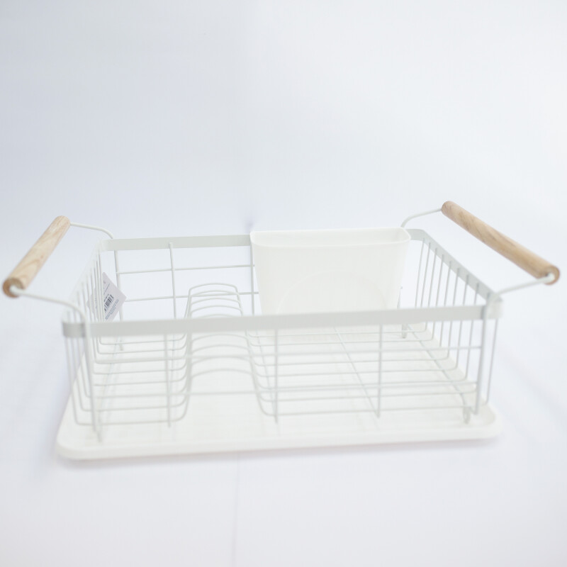 Escurridor para Platos en Acero Inoxidable y Asas de Madera Blanco