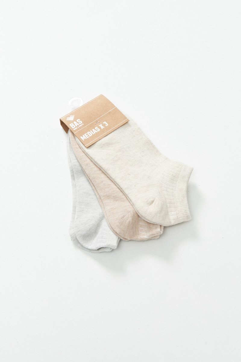 Pack x3 medias soquete rib Beige Melange