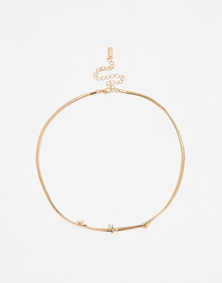 Collares Cortos Metal Collar Con Mariposas - Dorado