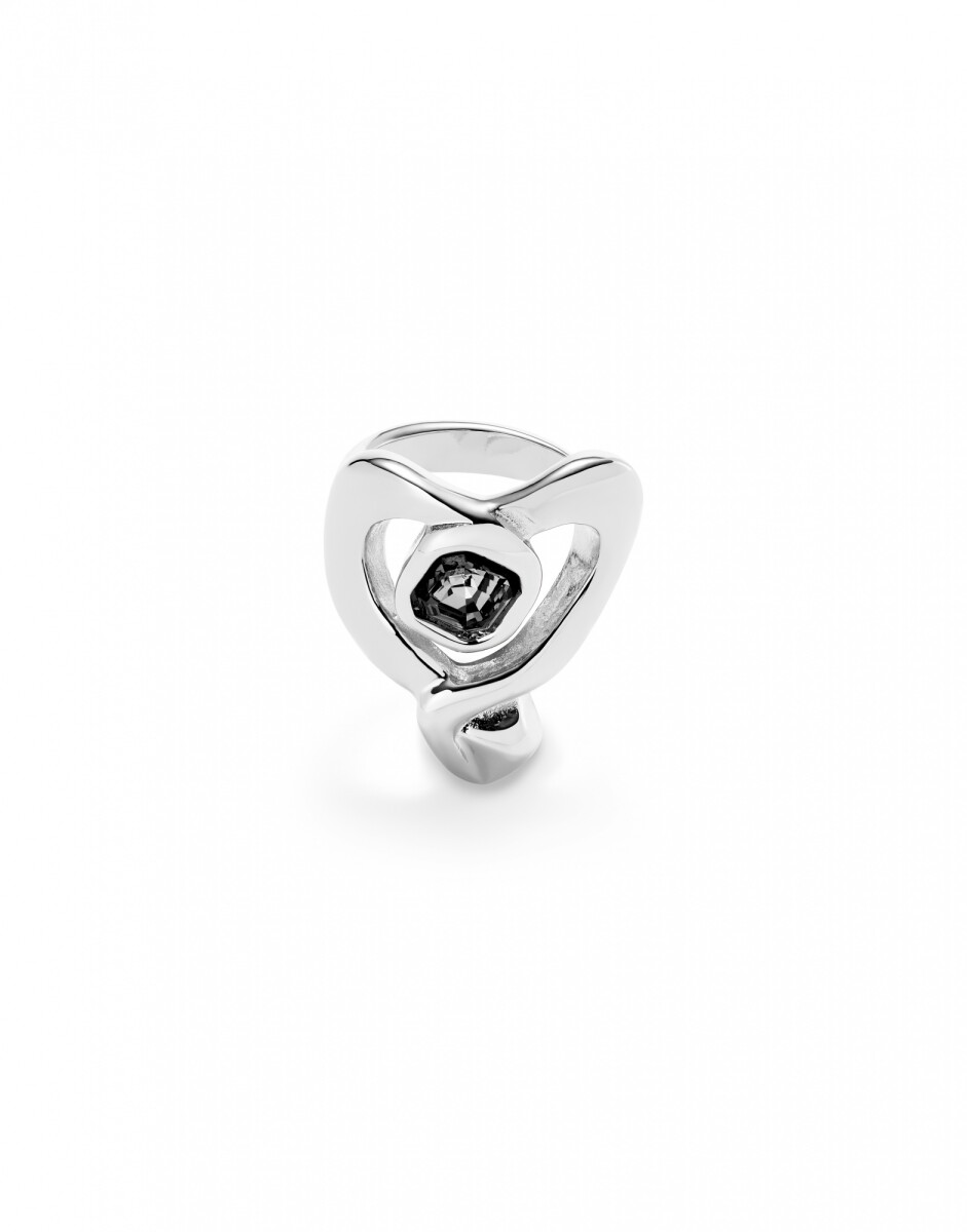 ANILLO EN ALEACIÓN DE METALES BAÑADO EN PLATA DE LEY CON CORAZON Y CRISTAL NEGRO - Anillo 