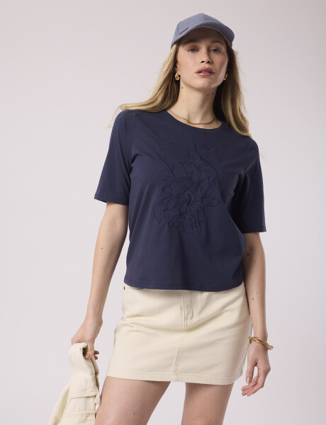 T-shirt bordada azul
