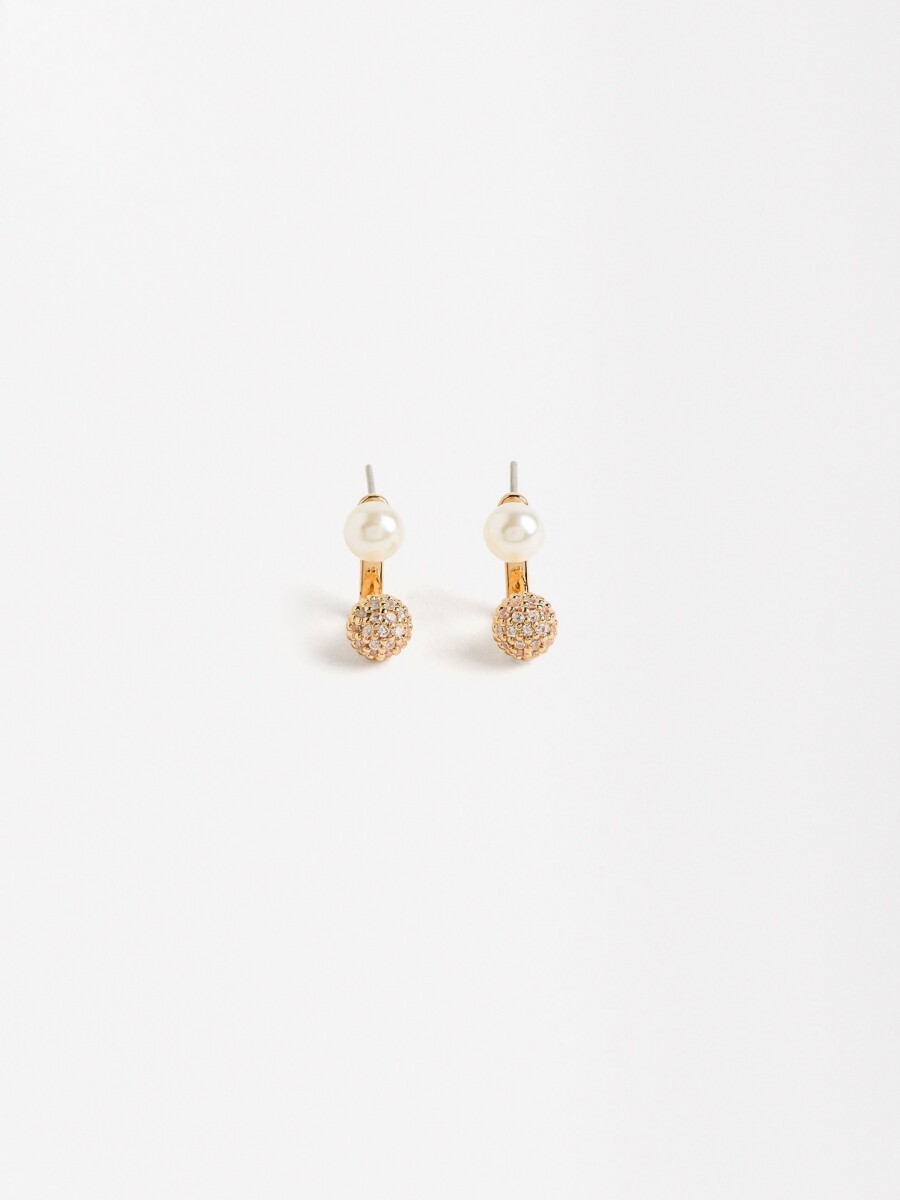 Pendientes Con Perlas De Agua Dulce Y Cristales dorado