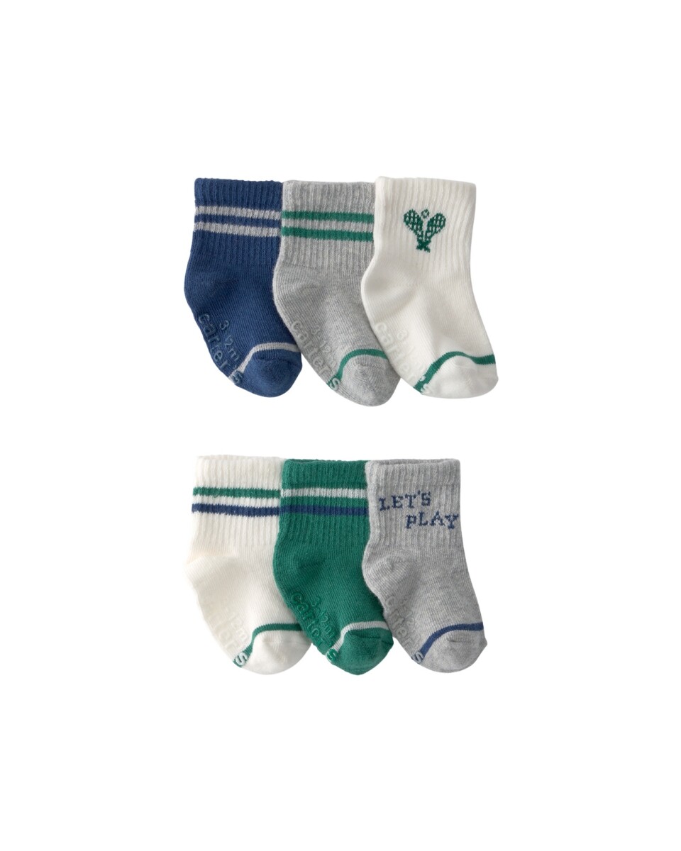 Pack seis pares de medias de algodón, diseños deportivos 