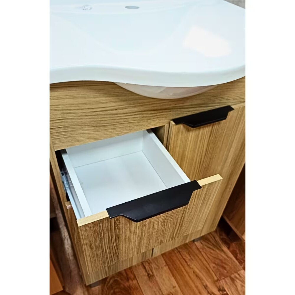 Mueble de baño de pie Crystal Nogal 56 cm con Bacha de resina natural y espejo botiquín Mueble De Baño De Pie Crystal Nogal 56 Cm Con Bacha De Resina Natural Y Espejo Botiquín
