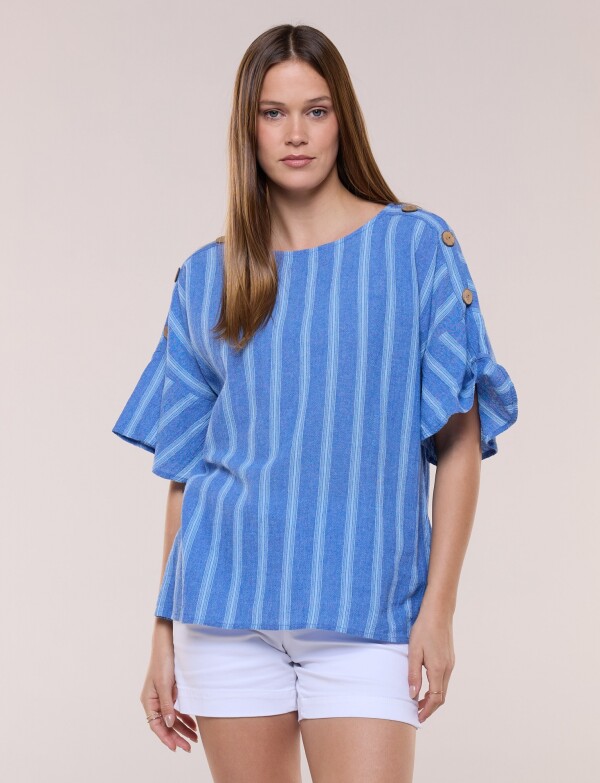 Blusa Holgada Con Botones AZUL/MULTI