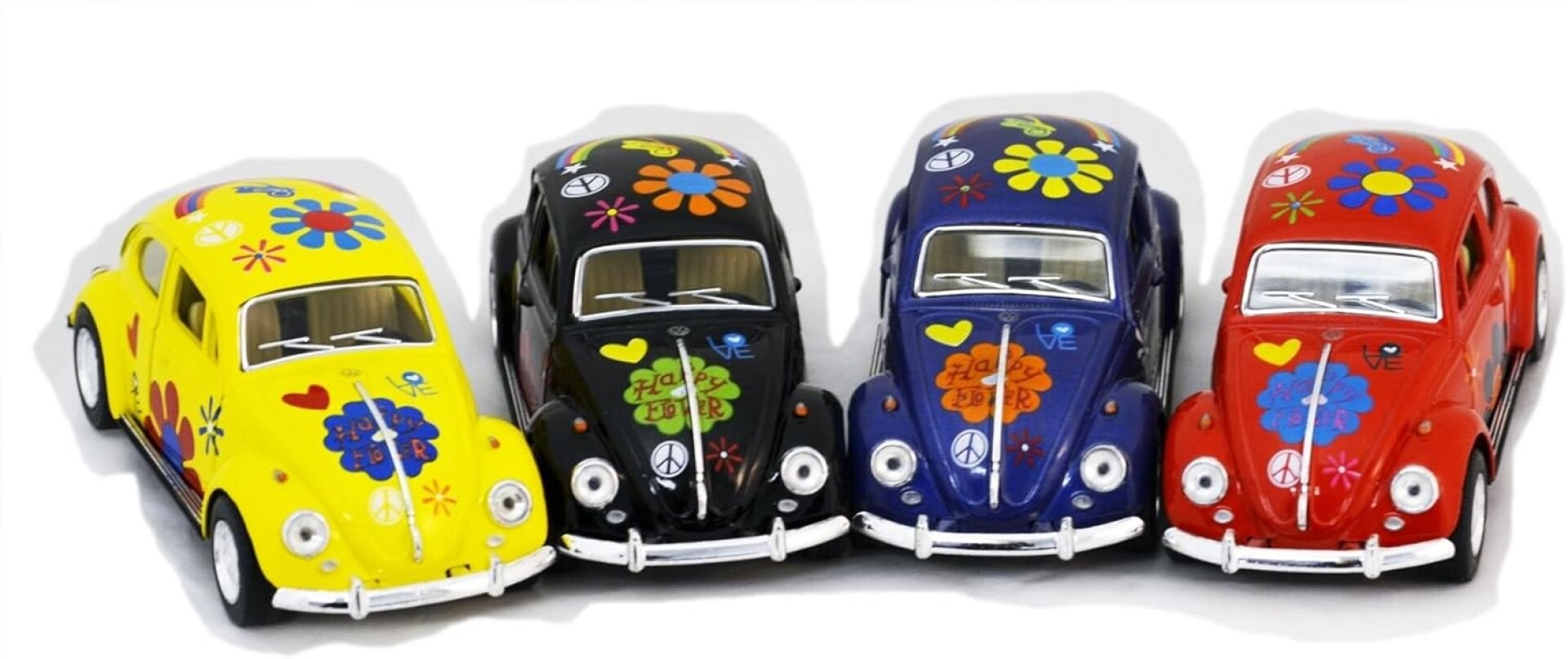 Volkswagen Beetle 1967 Pull Back Racer flores hippy amor paz puertas abiertas 1/32 