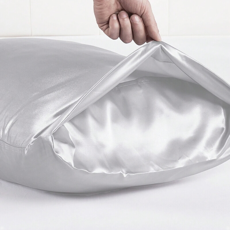 Funda Almohada De SatÃ­n SatÃ©n Tipo Seda Suave Gris Claro