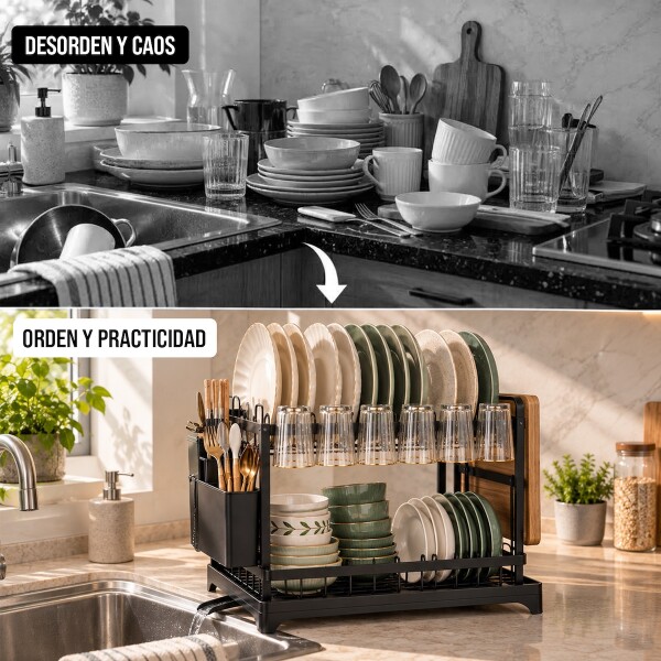 Escurridor Seca Platos Vajilla 2 Niveles Con Bandeja Drenaje Agua Cocina Imback Color Negro Escurridor Seca Platos Vajilla 2 Niveles Con Bandeja Drenaje Agua Cocina Imback Color Negro