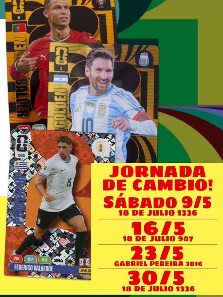 Jornada de cambio Figuritas y cartas Mundial 2026 varios dias