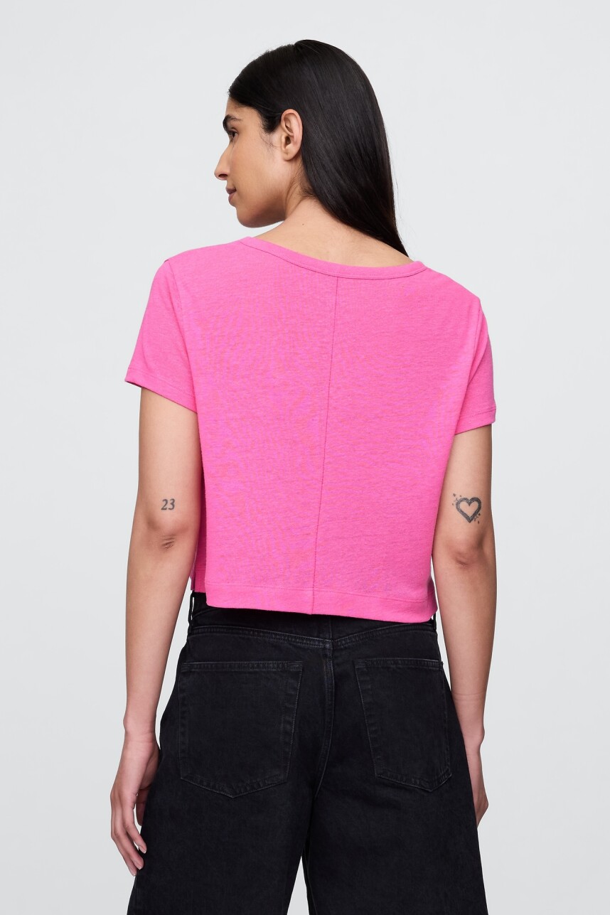 Remera Lino Crop Manga Corta Mujer Phoebe Pink