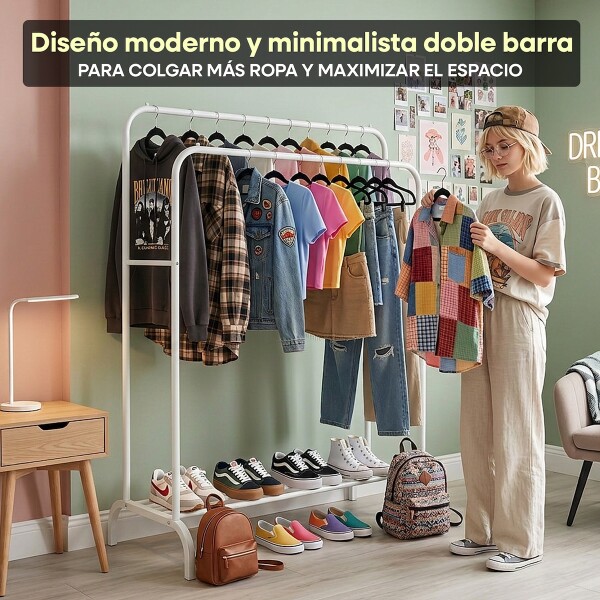 Perchero Para Ropa Doble Percha Metal Organizador con Estante Imback Color Blanco Perchero Para Ropa Doble Percha Metal Organizador con Estante Imback Color Blanco