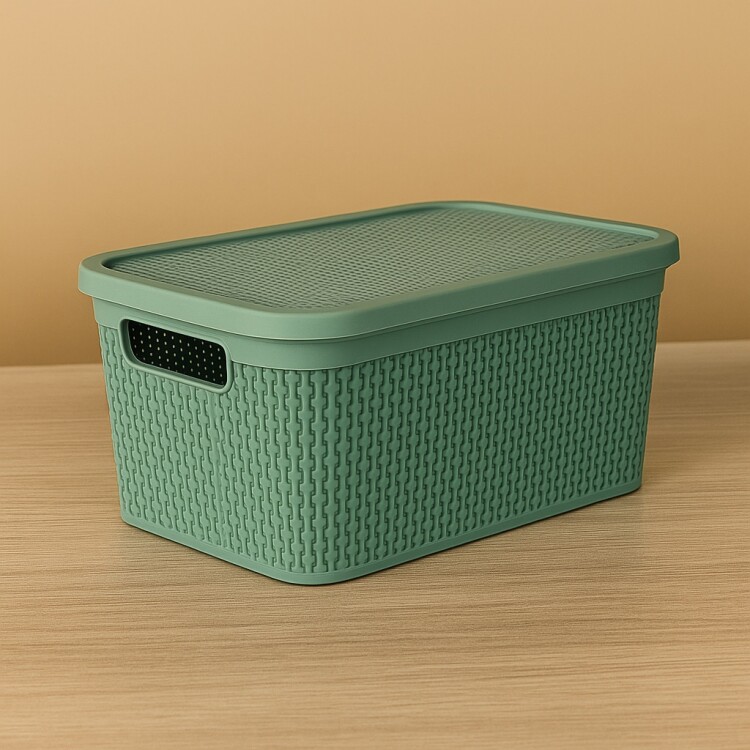 CAJA ORGANIZADORA SIMIL RATTAN 7,5 LITROS VERDE Verde