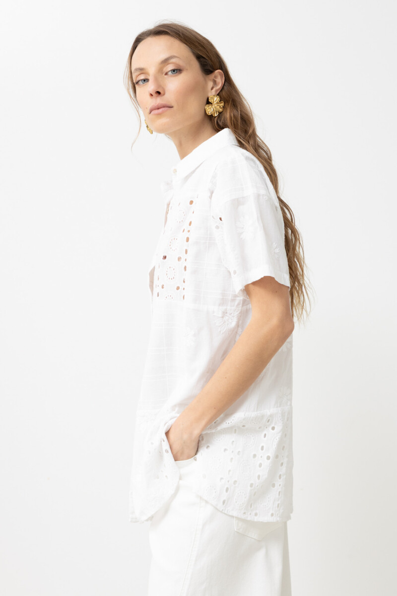 Camisa patchwork de broderie blanco
