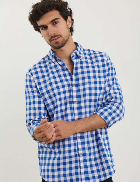 012610 CAMISA HARRINGTON LABEL Azul Piedra Melange / Blanco