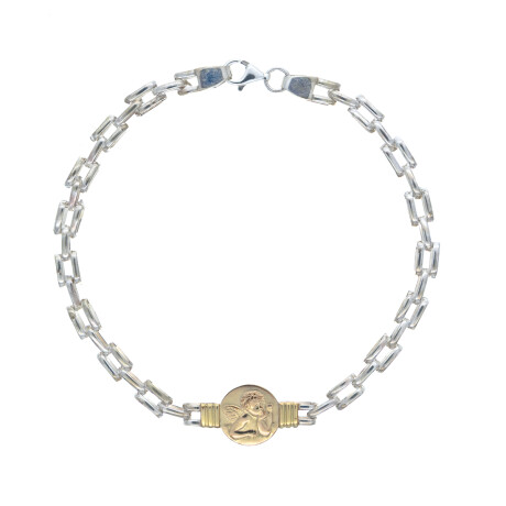 Pulsera de plata 925 y double en oro 18 ktes, ANGEL RAFAEL. Pulsera de plata 925 y double en oro 18 ktes, ANGEL RAFAEL.