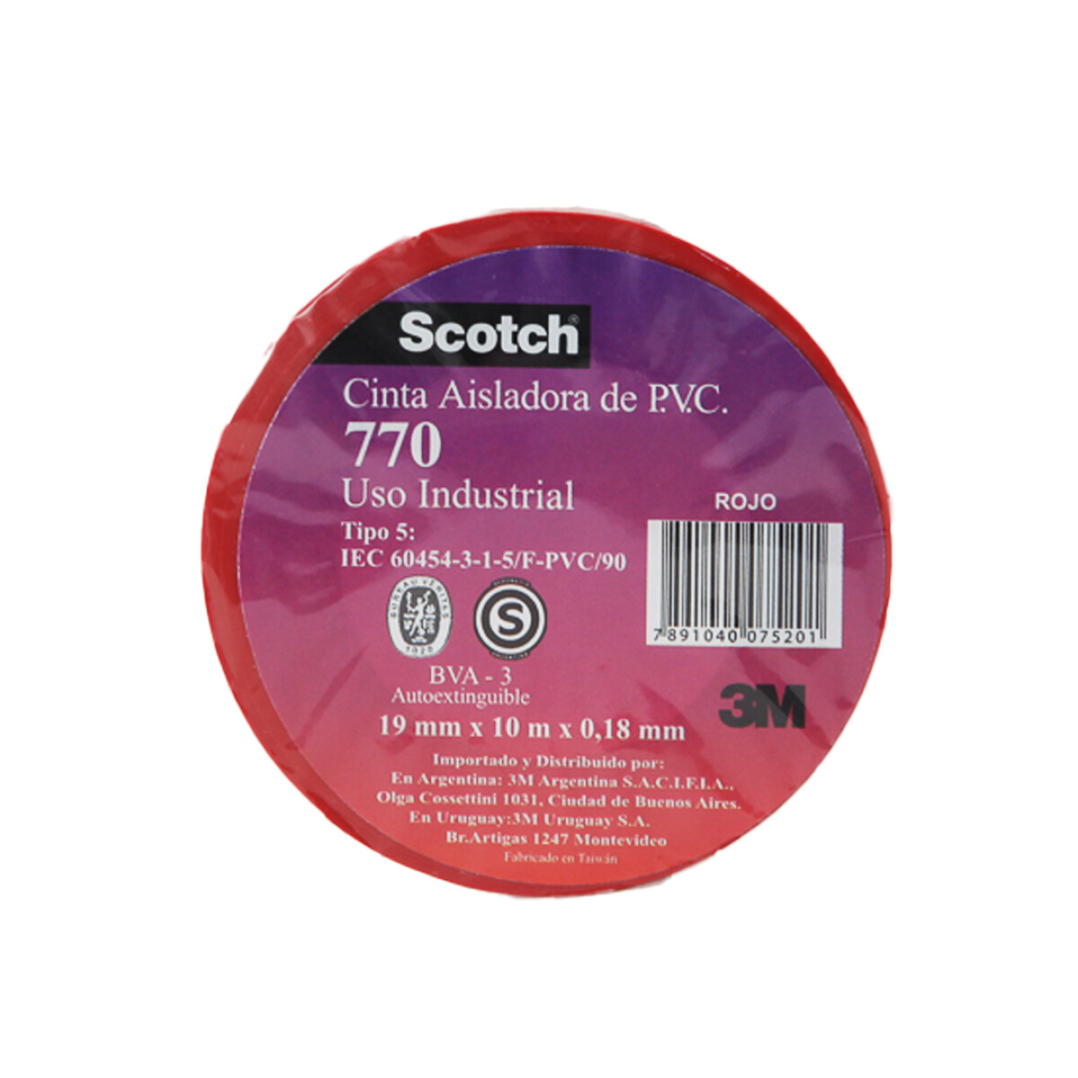 Cinta uso profesional PVC Scotch 770 3M - Rojo 19 mm. x 10 m. 