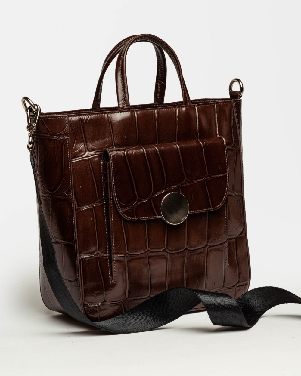 Shopper The Circle en cuero grabado big croco Chocolate Niquel