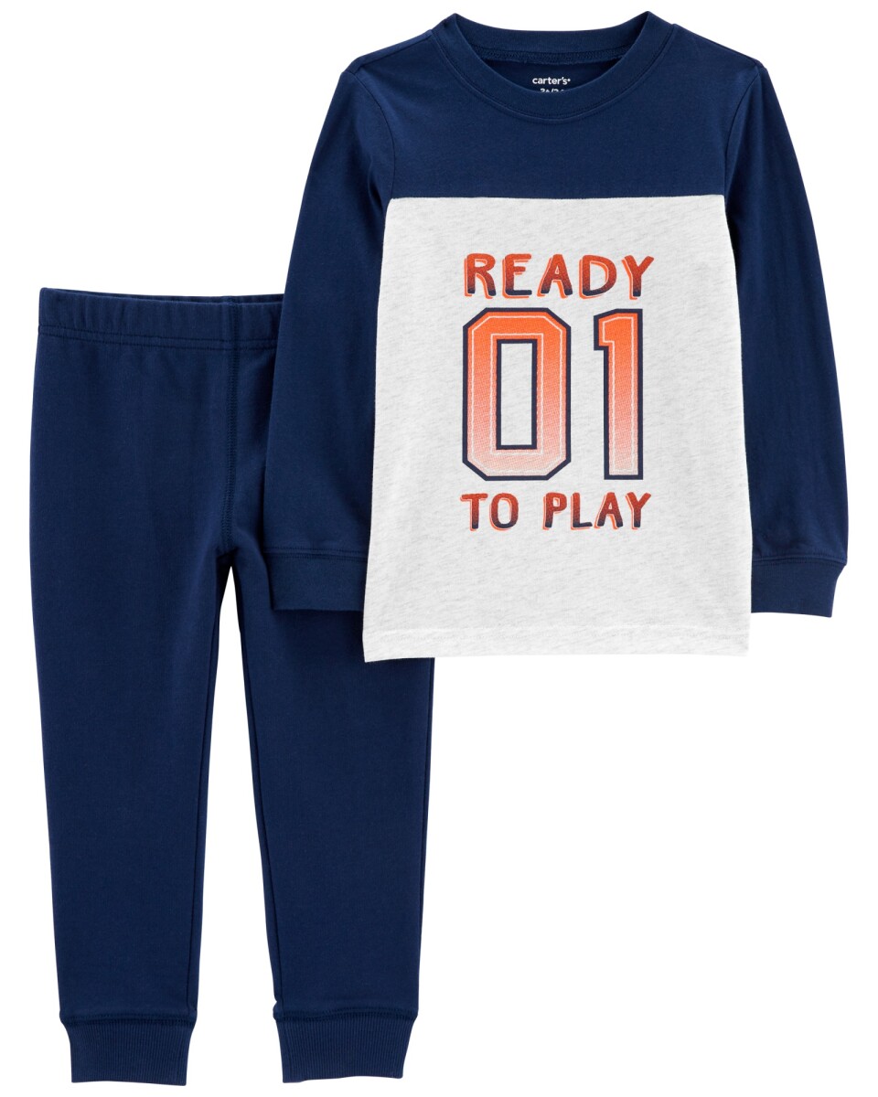 Set dos piezas pantalón y remera de algodón diseño colorblock 