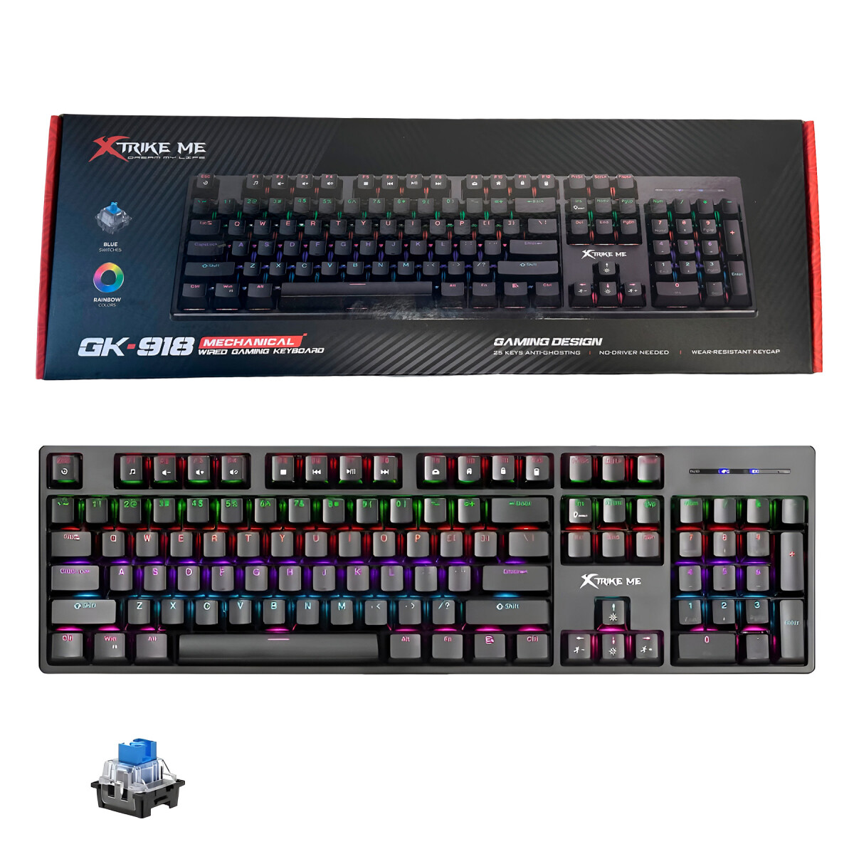 Teclado Mecánico Gamer Rgb Xtrike Me GK-918 Anti-Ghosting - Color Negro 