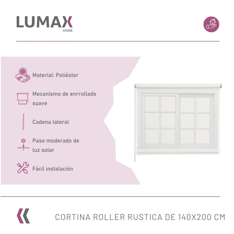 Cortina Roller Rústica Lumax Colores 1.4 X 2.0 M Calidad Blanco