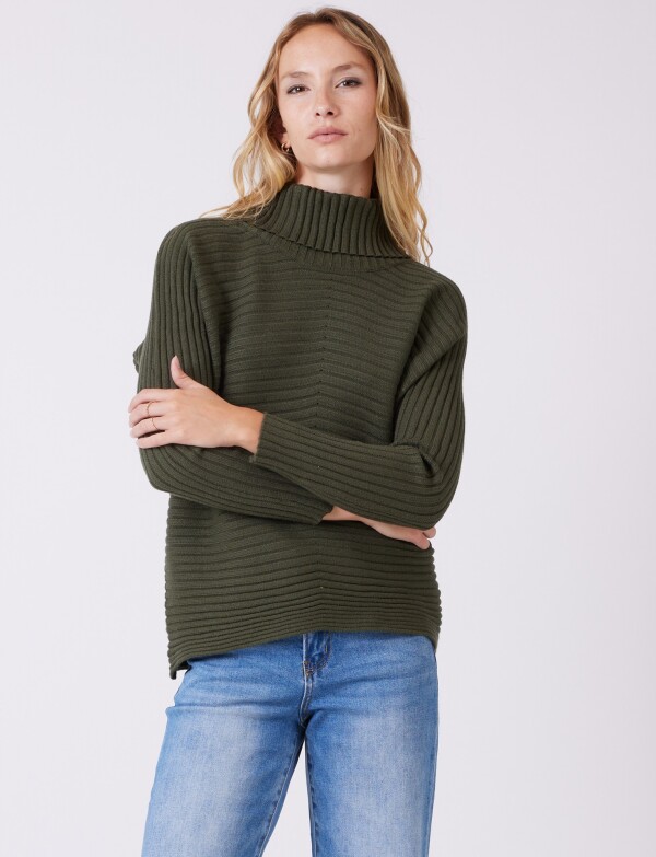 Buzo Acanalado Cuello Alto OLIVA