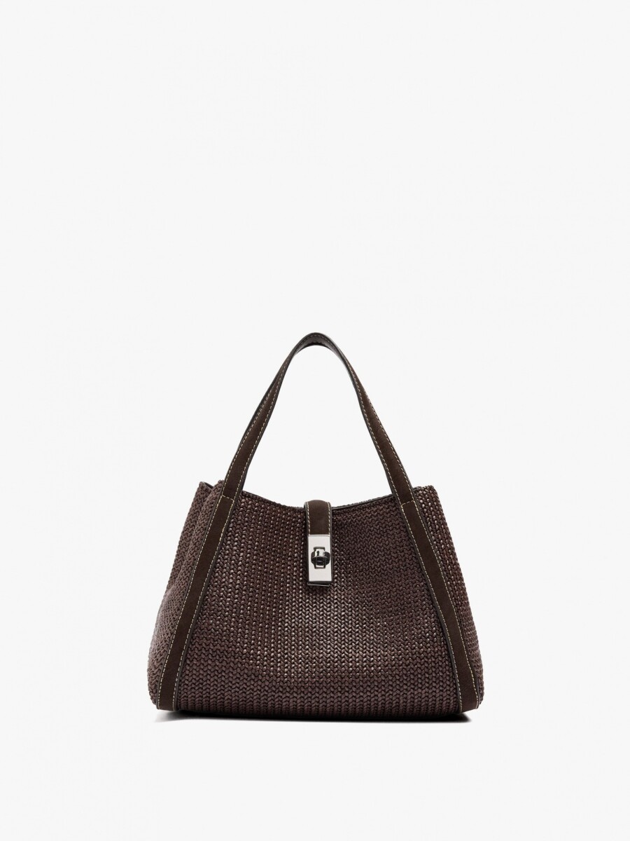 Bolso Tote Efecto Rafia Con Bandolera marron