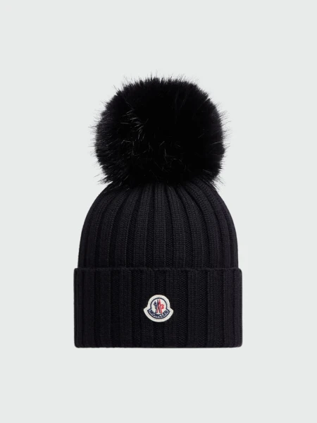 Moncler - Gorro de lana con pompón Negro