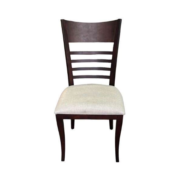 Silla en madera tapizada en tela beige - Producto con detalles. Silla en madera tapizada en tela beige - Producto con detalles.