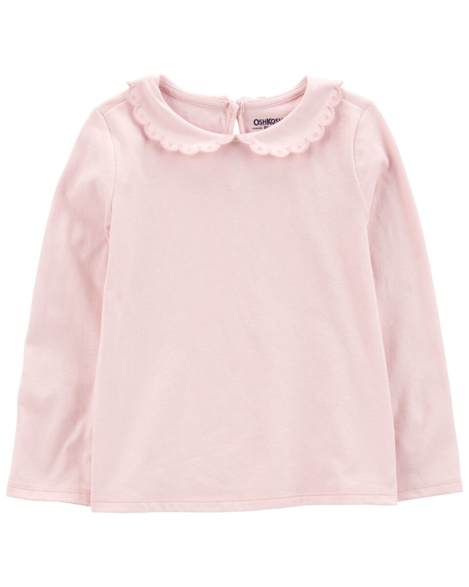 Blusa de algodón, con cuello mago bordado, rosada 