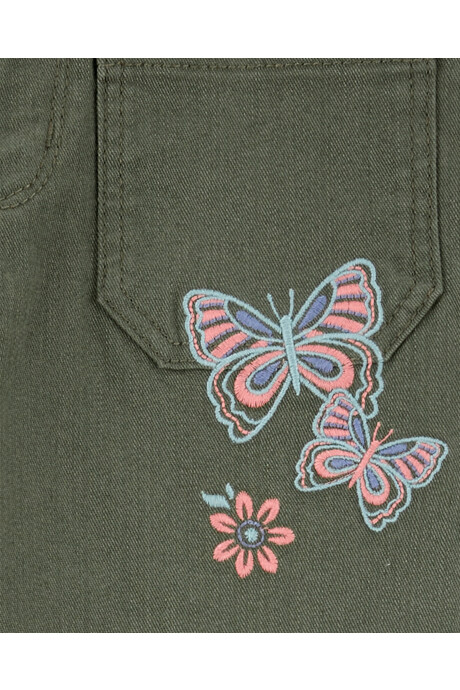 Pantalón de sarga, con bordado de mariposas Sin color